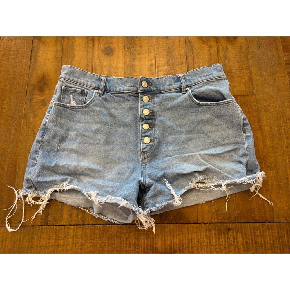 Loft Womens Light Wash Denim Button Fly Raw Hem Jean Shorts Size 14
